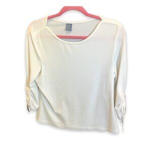 Half Moon Bay Women's Stretchy 3/4 Sleeve White Career Blouse in Large